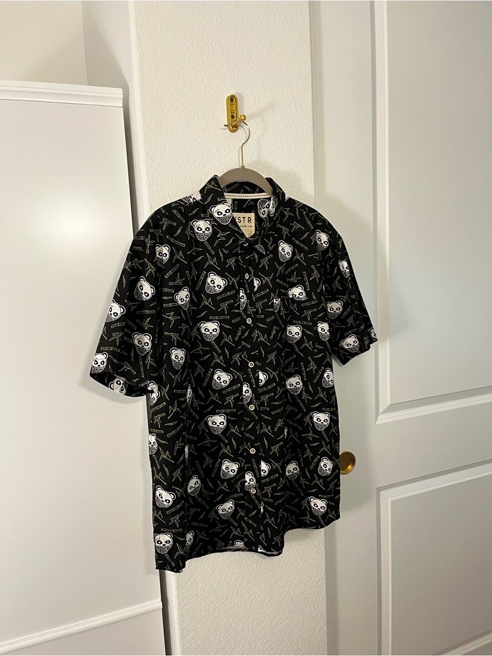 VSTR Premium Black Modern Nomad Bamboo Print Shirt Size XL Cotton